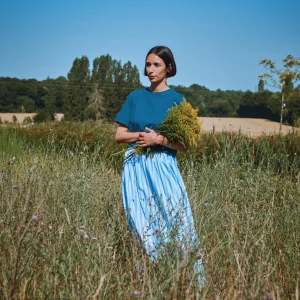 JUPE CHIA Rayures larges bleues/blanches