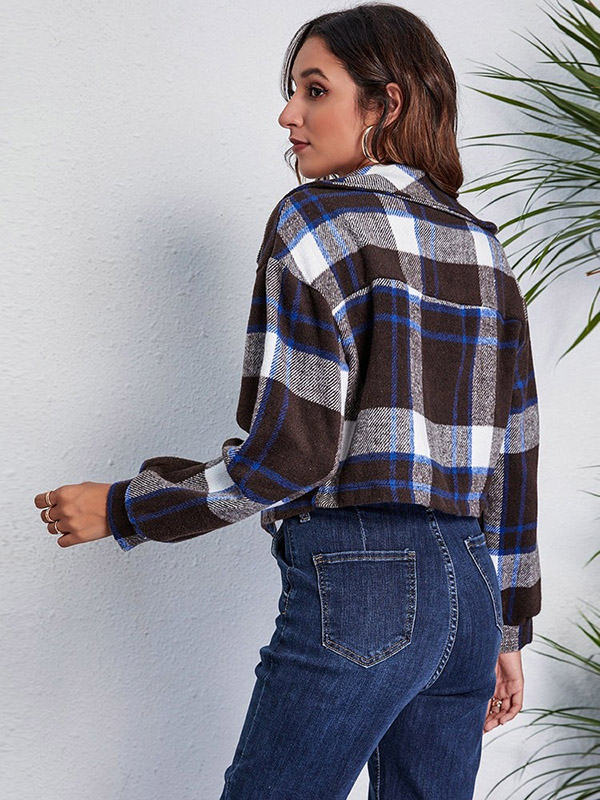 Veste à Carreaux Courte Bohème Marron – Image 6