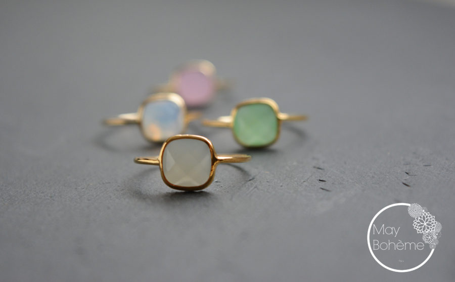Bague carré coussin facetté plaqué or