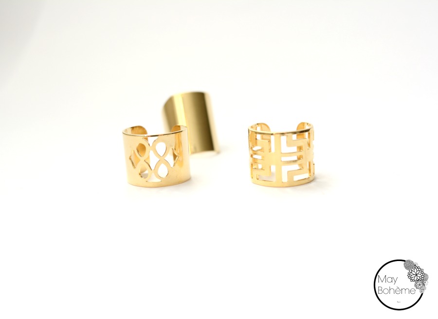 Bague  ASSIA – Large anneau ajustable ajouré, plaqué or 18 carats – Image 3