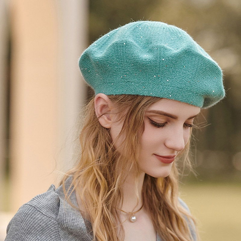 Béret Laine et Strass Vert – Image 3