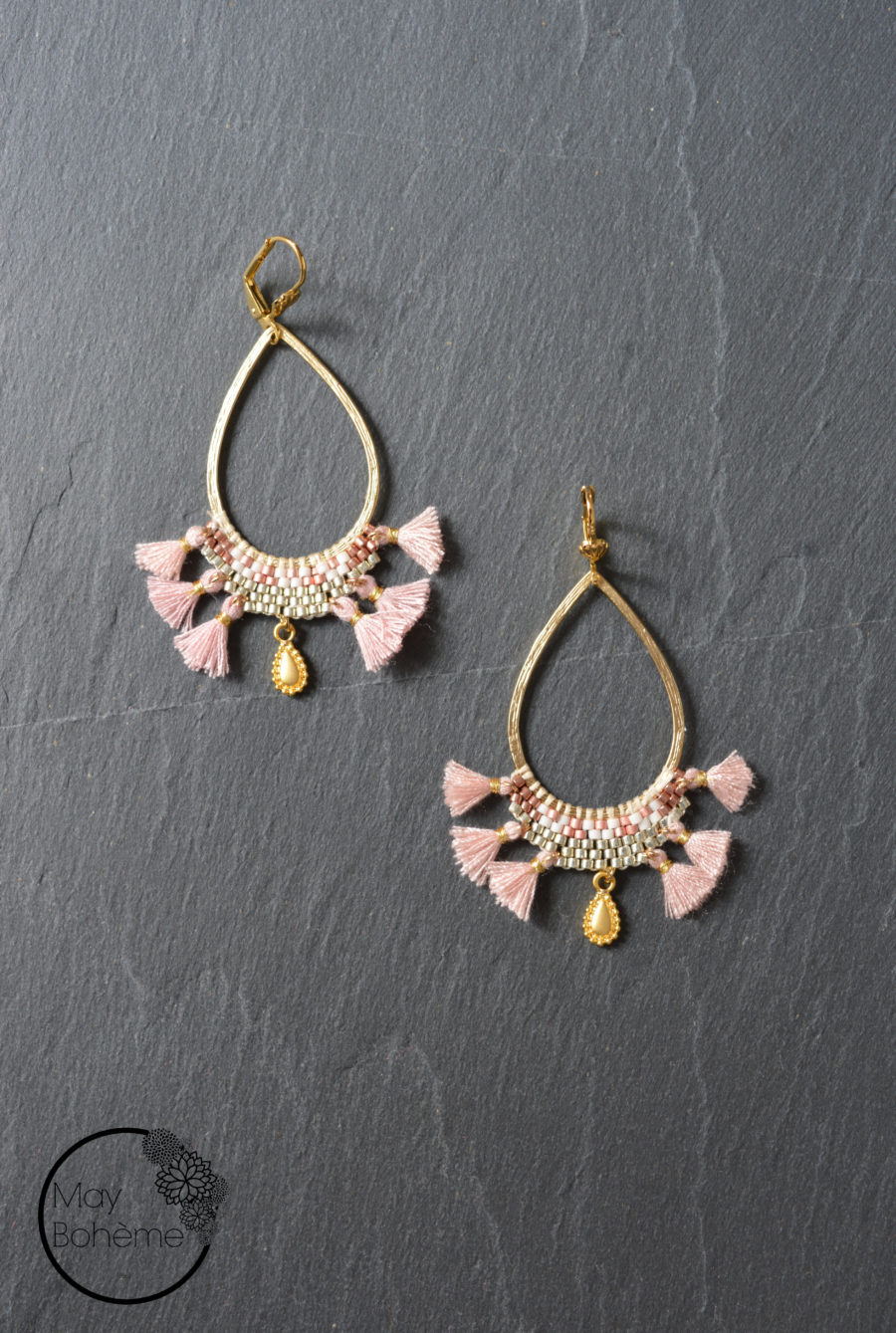 BOUCLES D’OREILLES BELLYMAY “BOHEMIAN MOOD” – Créoles goutte tissées or – Image 6