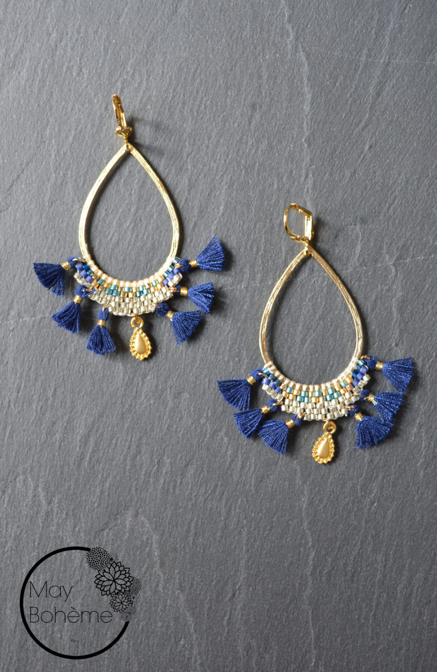BOUCLES D’OREILLES BELLYMAY “BOHEMIAN MOOD” – Créoles goutte tissées or