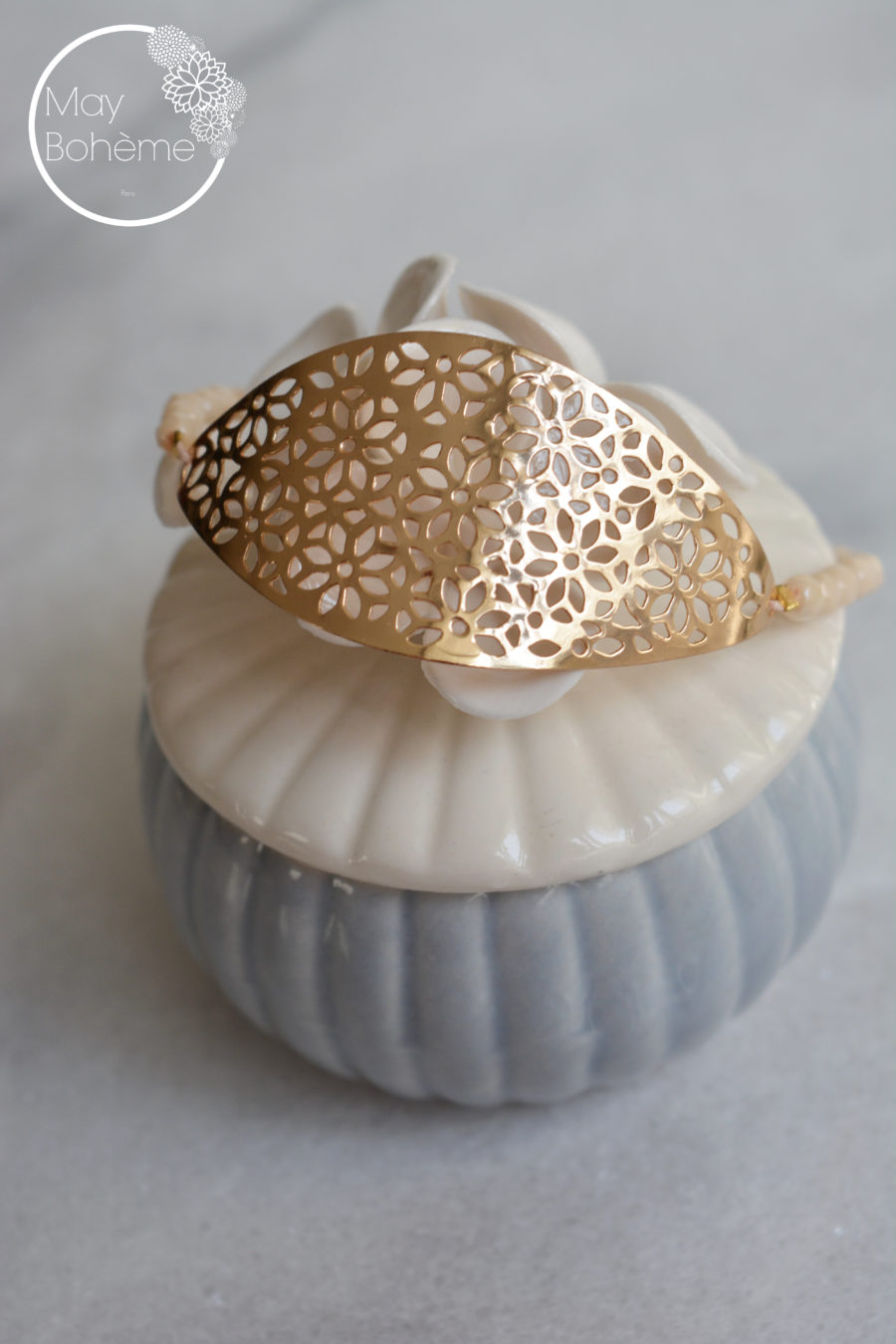 BRACELET FLOWERS GiPSY – Estampe dorée à l’or fin, perles de bohème facettées – Image 3