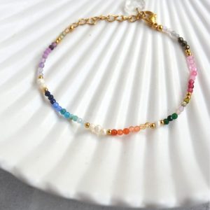 Bracelet Maya petites perles en pierres naturelles chaîne inoxydable