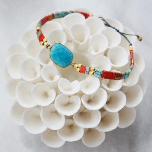 Bracelet Jalane – Bracelet réglable perles Tila pierre fine Turquoise lien ajustable