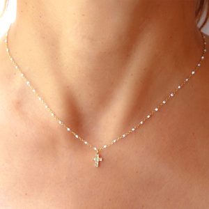 Collier Croix brillante chaîne rosaire