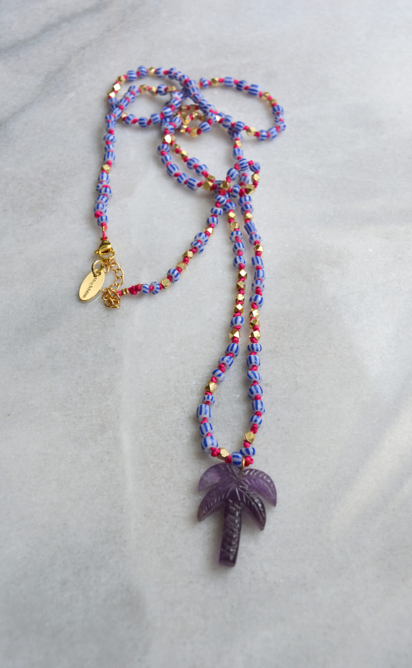 Sautoir PLAYA “BOHEMIAN MOOD” – Perles rocailles africaines palmier améthyste – Image 2