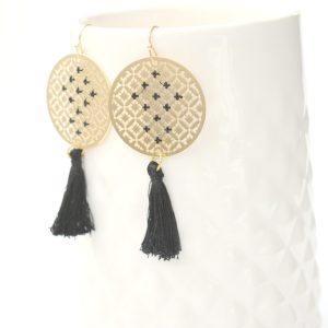 BOUCLES D’OREILLES CORDOUE – Disque doré à l’or fin tissé