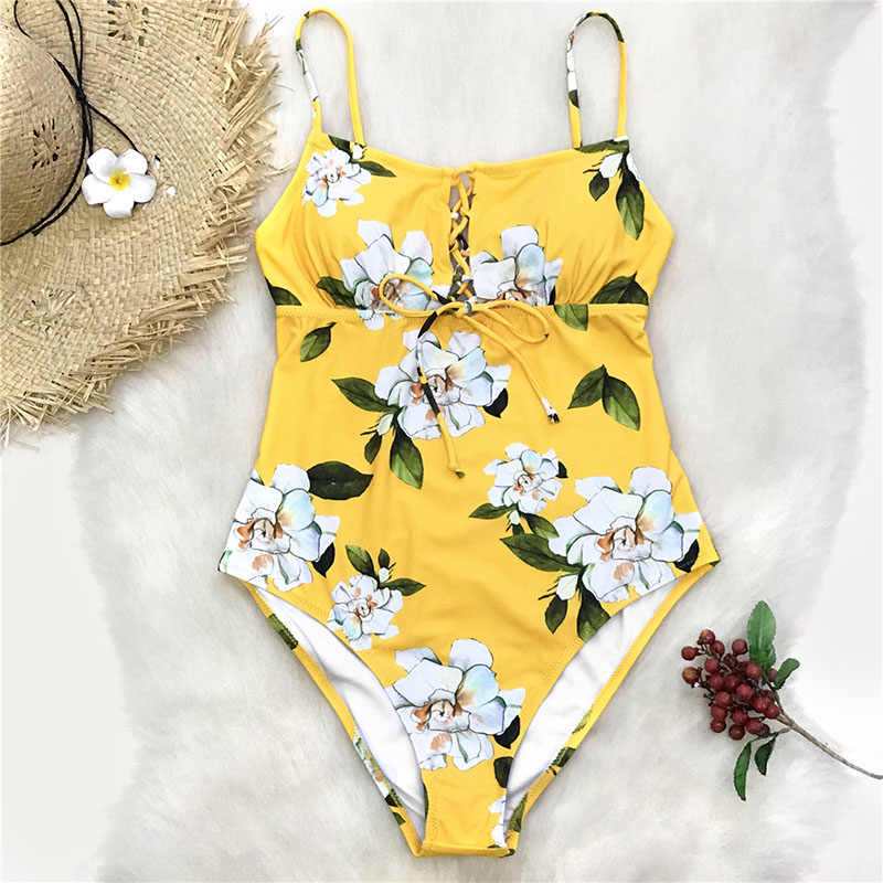 Maillot de Bain 1 Pièce Fleurs Jaune et Lacets – JASMINA – Image 4