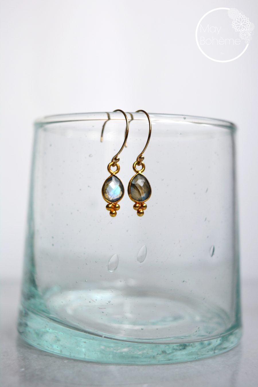 Boucles d’oreilles Ernest – Dormeuses pierres fines Labradorites gouttes indiennes – Image 3