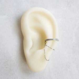 Bague d’oreille JULIA – Boucle d’oreille acier inoxydable argent zirconium chainettes