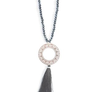 Sautoir SILVER SEVILLE – Estampe filigranée, pompon soyeux