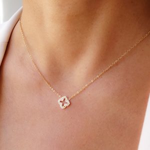 Collier trèfle brillant doré